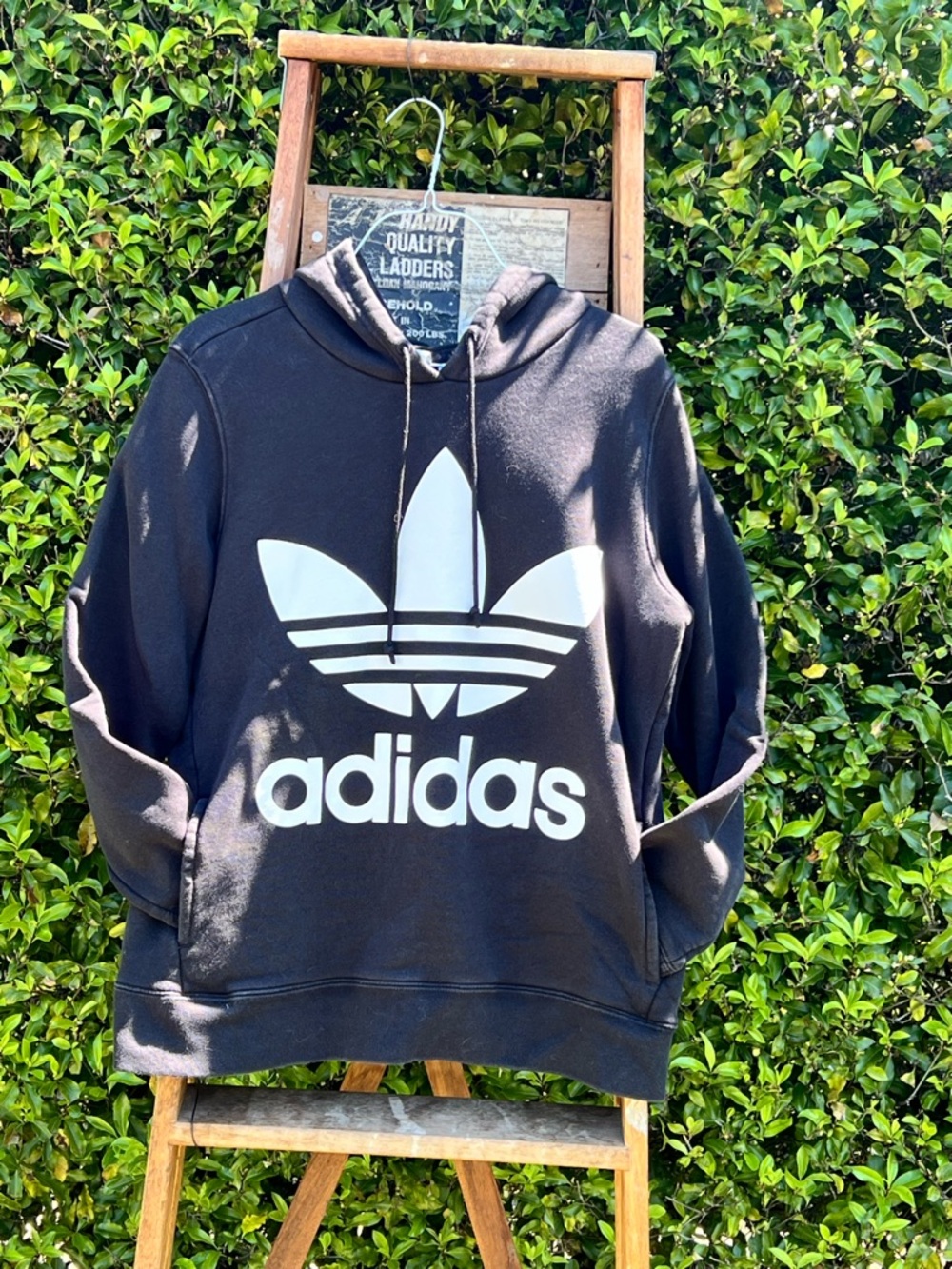 Adidas Sweatshirt Hoodie Pullover Black Original Trefoil Logo Women's US Size M